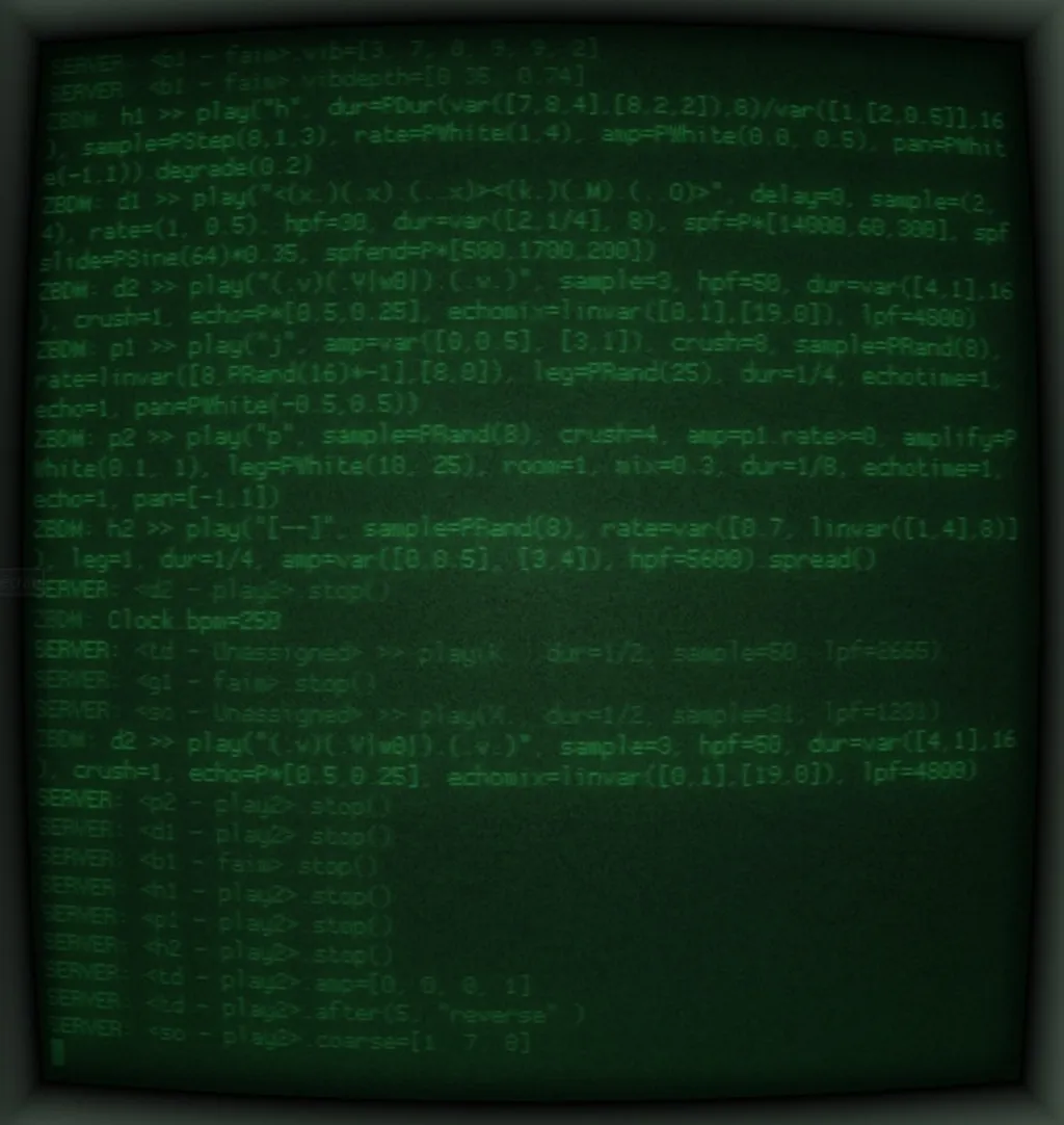 FoxDot Tutorial - Print the Code in a retro CRT terminal.
